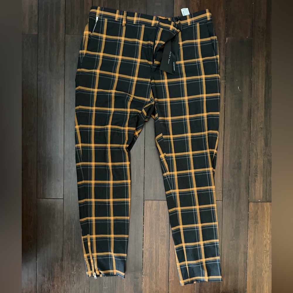 Zara Plaid Men's Pants in Black and Orange
